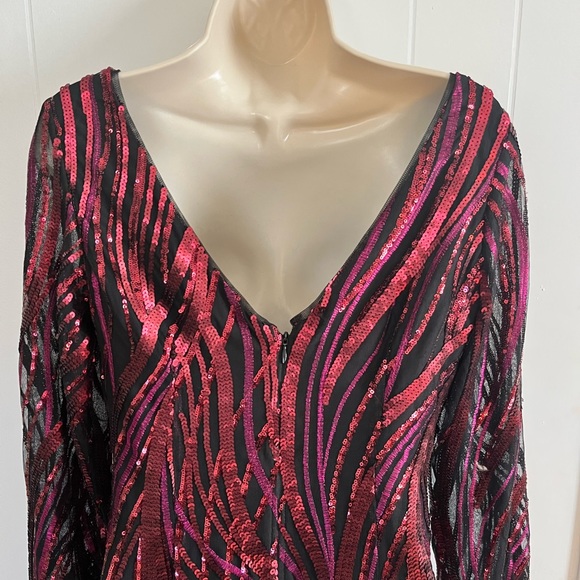 NWT Aidan Mattox Red Cranberry Sequin Ribbon Cocktail Dress!! - Picture 6 of 9